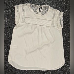 DanielrainnnWhite Cream Cap Sleeve Blouse Top Lace Round Neck Tie Back L